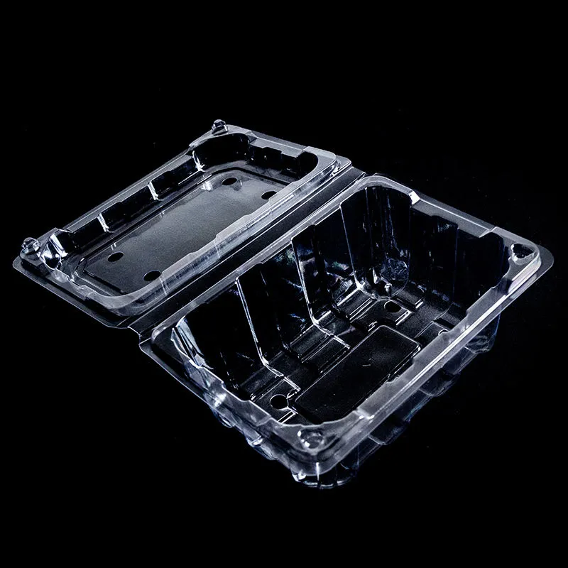 Plastic Hinged Food Containers, Clear Clamshell Takeout Tray, Disposable To Go Container for Fruit