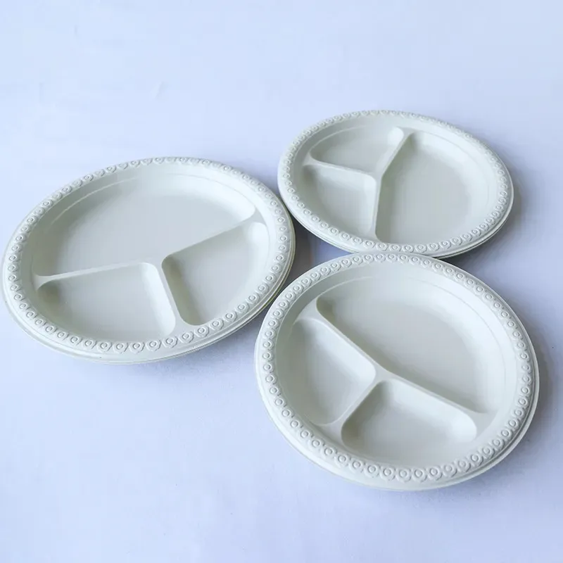 8 9 10 Inch Disposable Microwaveable 3 compartment Lunch Food Service White Plastic Dessert Round Plates