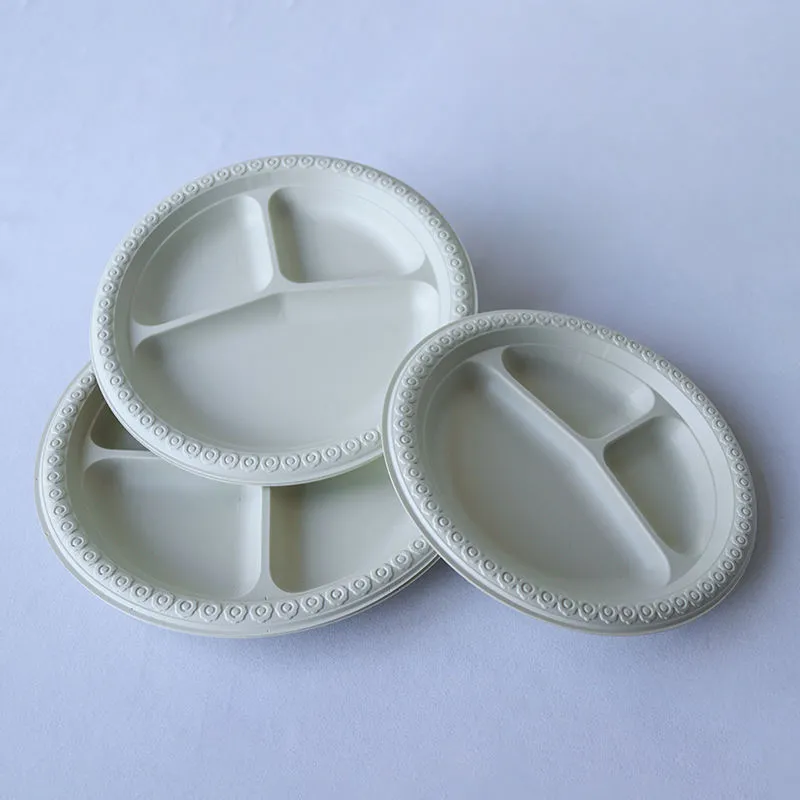 8 9 10 Inch Disposable Microwaveable 3 compartment Lunch Food Service White Plastic Dessert Round Plates