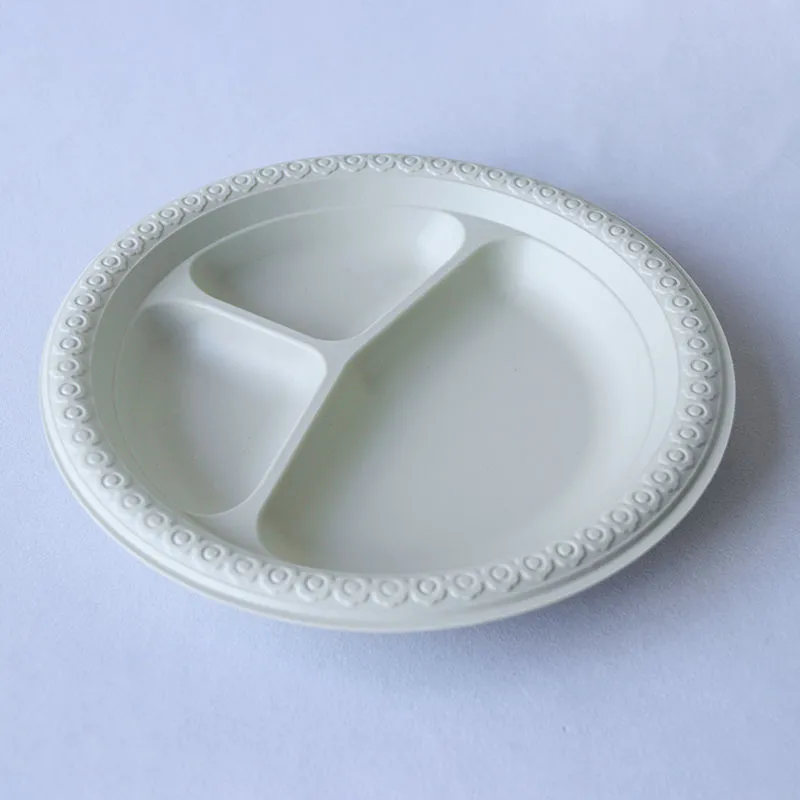 8 9 10 Inch Disposable Microwaveable 3 compartment Lunch Food Service White Plastic Dessert Round Plates