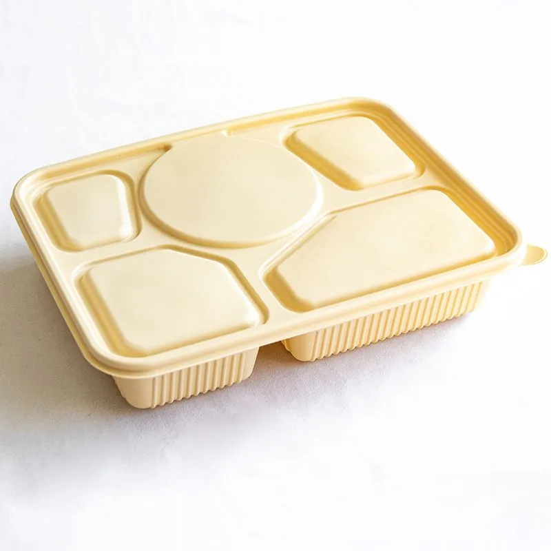 Disposable 5 Compartments Lunch Box Biodegradable Corn Starch Food Container