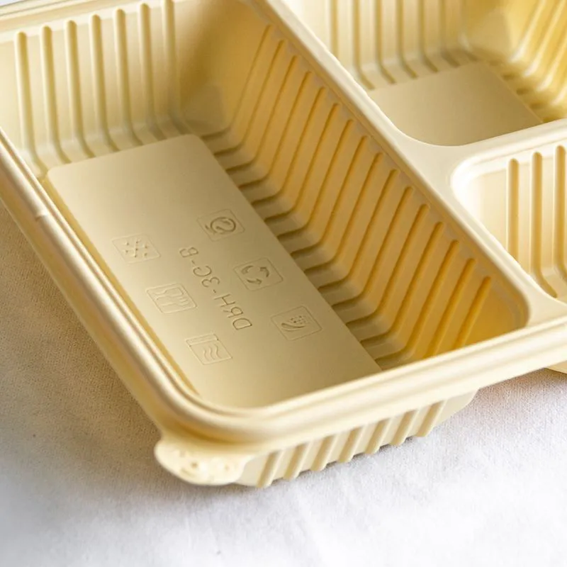 Disposable Takeaway Corn Starch Biodegradable Eco-Friendly 2 Compartments Lunch Box With Lid