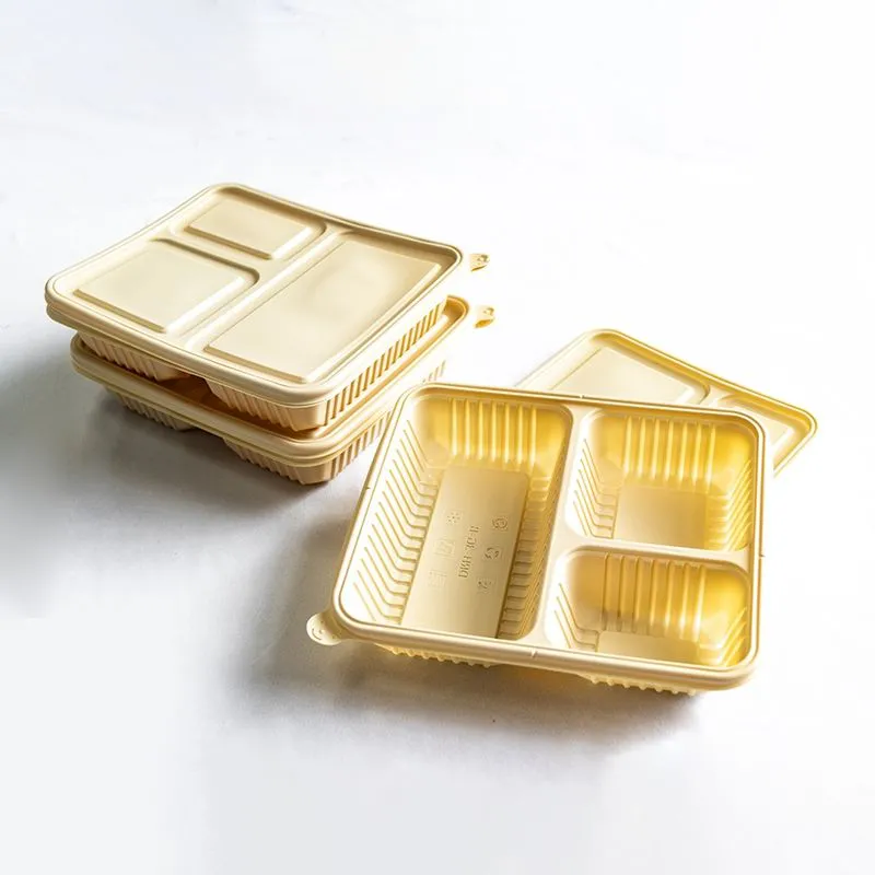 Disposable Takeaway Corn Starch Biodegradable Eco-Friendly 2 Compartments Lunch Box With Lid