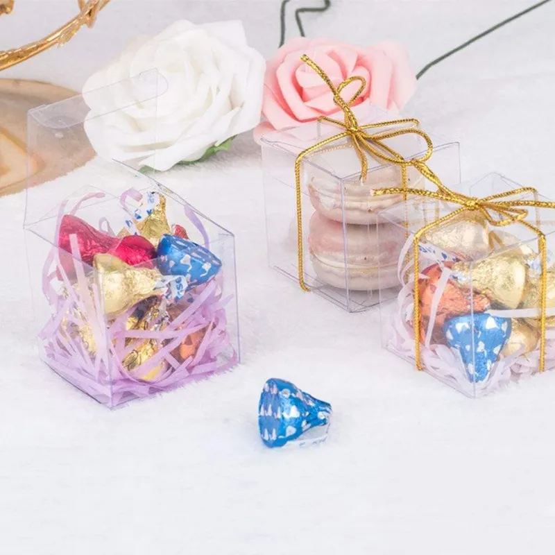 Custom Design Transparent Plastic Display Box Small Candy Cube Biscuit Packaging Box